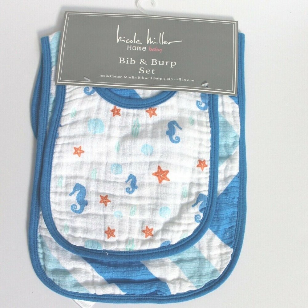Nicole Miller Home Baby Nautical Print Bib & Burp Set